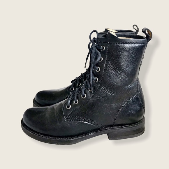 Frye Veronica Combat Black Leather Lace Up Boots - Picture 11 of 16